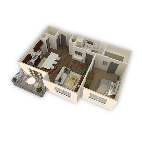 Floor plan for 1 bed, 1 bath, 796 sqft